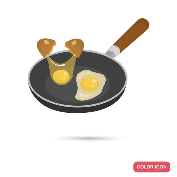 Fry eggs in a frying pan color flat icon for web and mobile design — Stock Vector