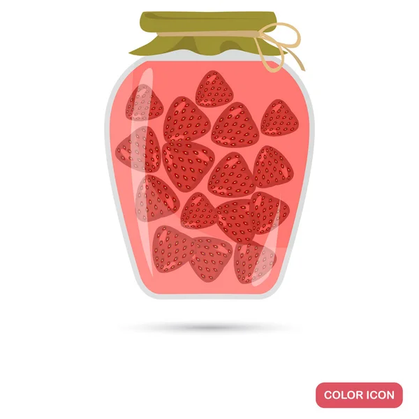Vasetto di marmellata di fragole colore icona piatta per web e mobile design — Vettoriale Stock