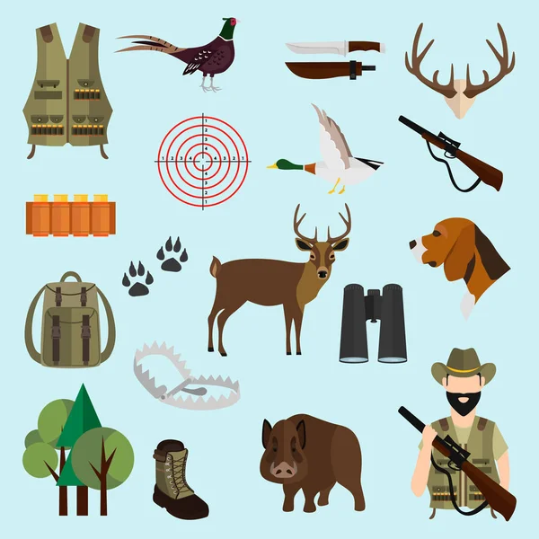 Hunting color icons set for web and mobile design — Stock Vector