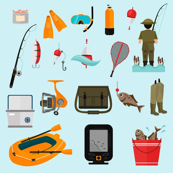 Fishing color icons set for web and mobile design — Stock Vector