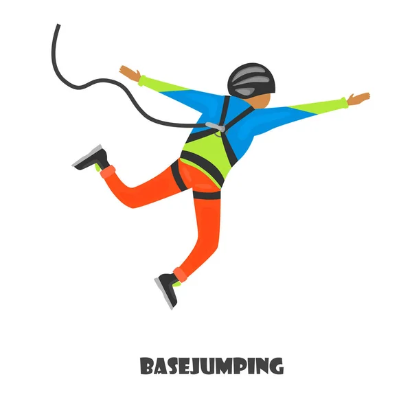 Illustration couleur homme basejumping isolée sur blanc — Image vectorielle