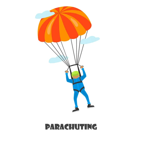 Parachuting man color illustration isolated on white — Stock Vector