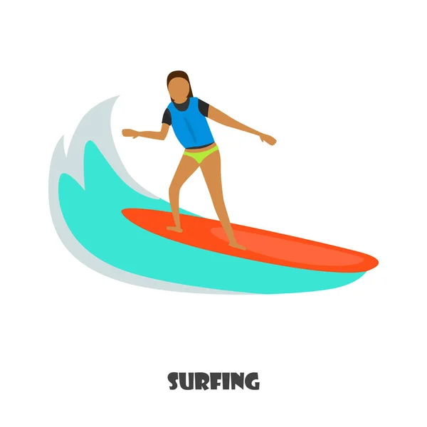 Surf ragazza illustrazione a colori isolato su bianco — Vettoriale Stock