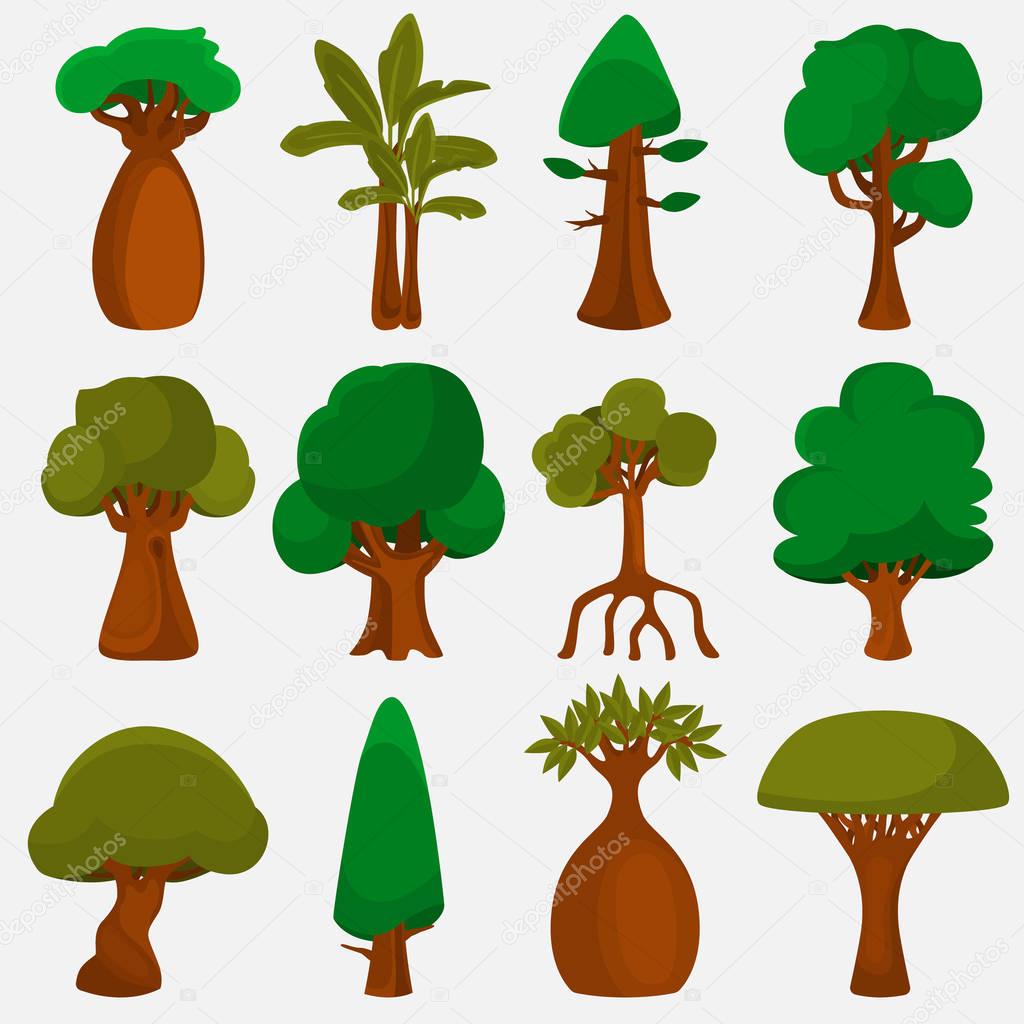 Trees of the world color icons set for web and mobile design
