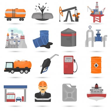 Petrol ve gus sanayi renk düz Icons set