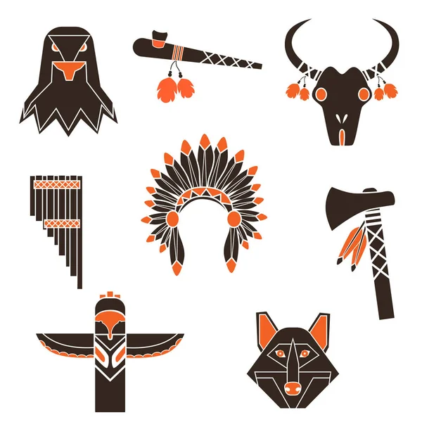 Indianen tijd eenvoudige pictogrammen set — Stockvector