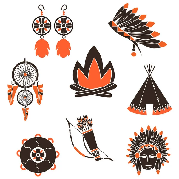 Indianen tijd eenvoudige pictogrammen set — Stockvector