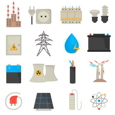 Elektrik ve güç renk düz simgeler kümesi