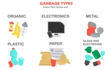 Çöp renk Icons set çeşitleri