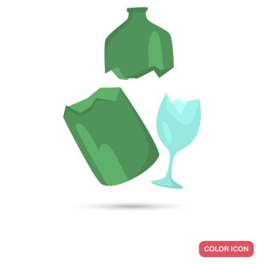 Kırık cam çöp renk düz simgesi