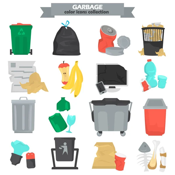 Conjunto de iconos planos de color basura — Vector de stock