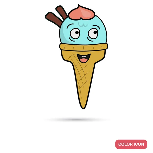 Funny chat ice cream smile color flat icon — Stock Vector