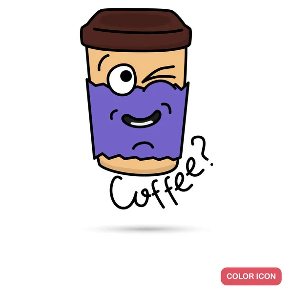 Lustige Chat Tasse Kaffee Lächeln Farbe flache Symbol — Stockvektor
