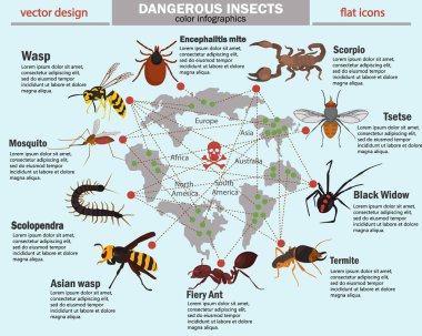 Tehlikeli böcek ve yaşam infographics renk