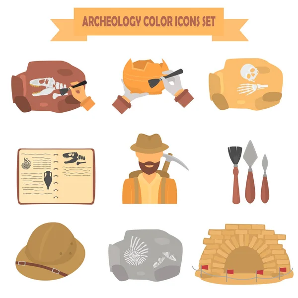 Археология цвет плоские иконки набор для веб и мобильного дизайна — стоковый вектор