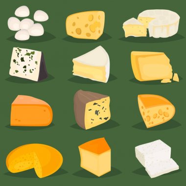 En popüler peynirler düz Icons set renk
