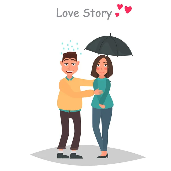 A srác kiterjed az eső, a lány az ő esernyő színes lapos illusztráció — Stock Vector