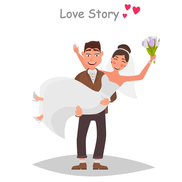 Älskande par fira ett bröllop färg platta illustration — Stock vektor