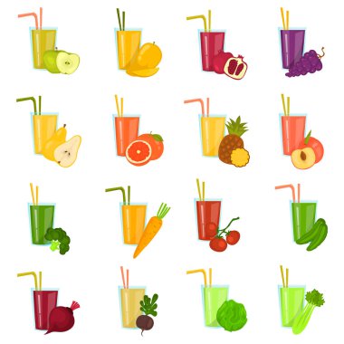 Farklı sebze ve meyve renk düz simgeler kümesi kümesi