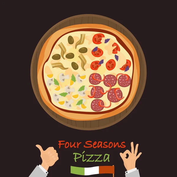 Cuatro estaciones pizza color icono plano — Vector de stock