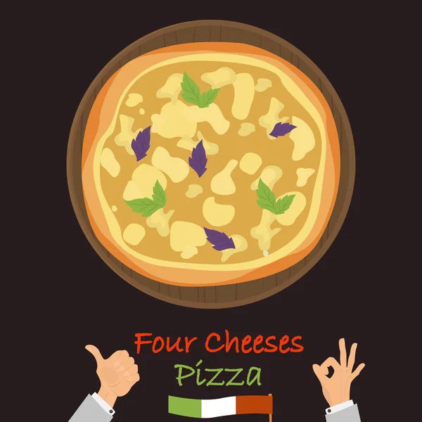 Cuatro quesos fizza icono plano de color — Vector de stock