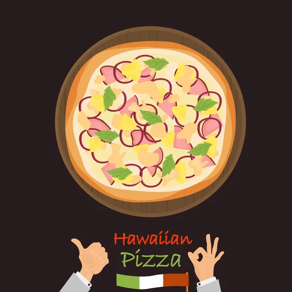 Pizza hawaiana color icono plano — Vector de stock