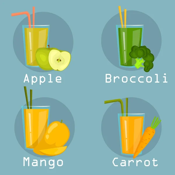 Conjunto de quatro frutas e legumes cor plana ícones conjunto —  Vetores de Stock