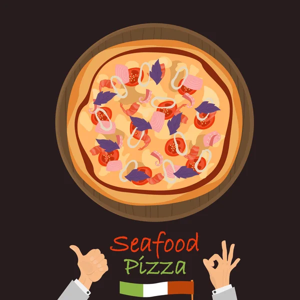Pizza de mariscos icono plano de color — Vector de stock