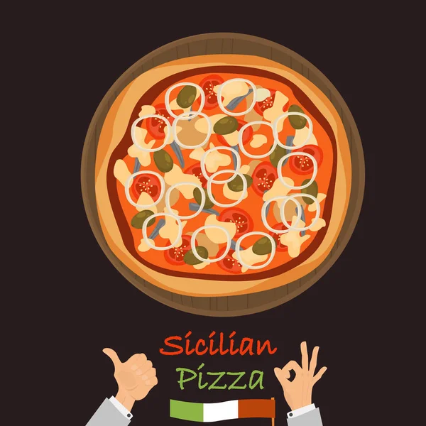 Pizza siciliana icono plano de color — Vector de stock