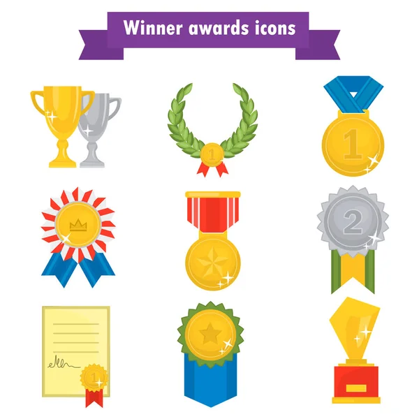 Diferentes premios color iconos planos conjunto — Archivo Imágenes Vectoriales