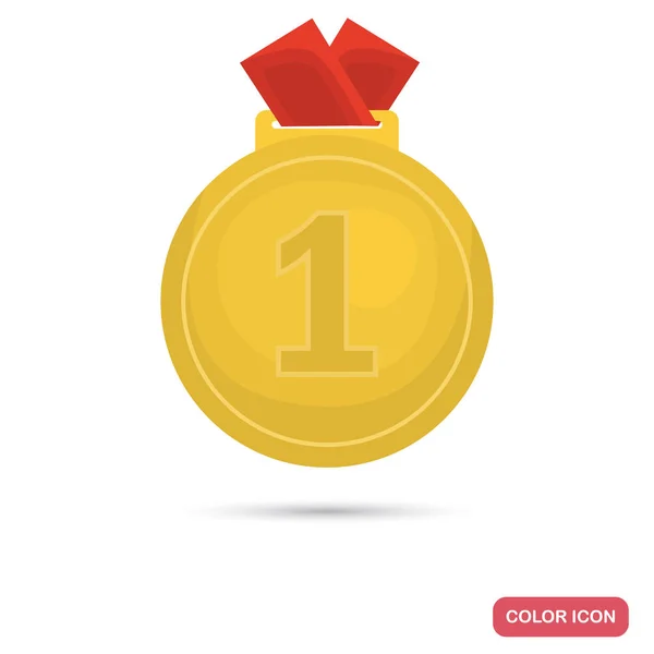 Gagnant sport racing médaille d'or couleur plat icône — Image vectorielle