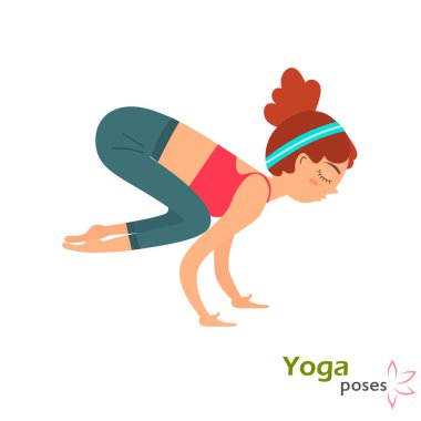 Yoga Yuong sevimli kız poz renk illüstrasyon izole beyaz