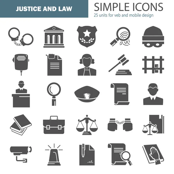 Ensemble d'icônes plates simples de justice universelle et de droit pour le web et le design mobile — Image vectorielle