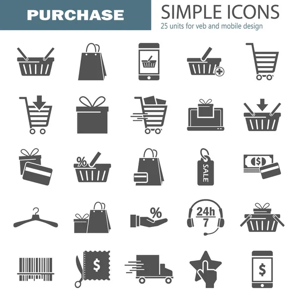 Compras simples iconos universales conjunto para web adn diseño móvil — Vector de stock