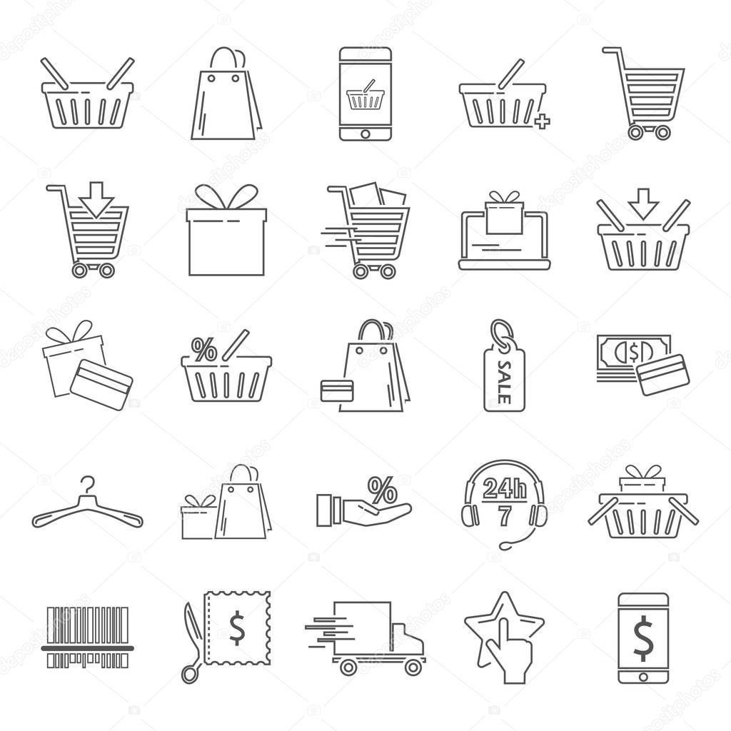 Shopping simple universal line icons set for web adn mobile design