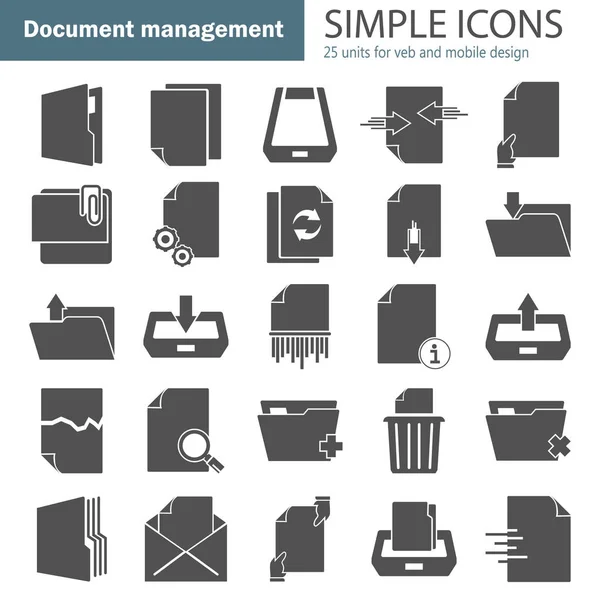 Conjunto de iconos simples de gestión de documentos para diseño web y móvil — Vector de stock