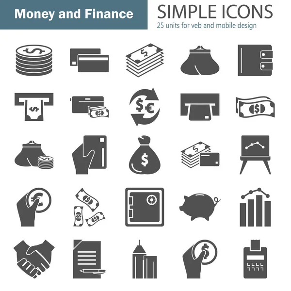 Ensemble d'icônes simples d'argent et de finance pour le web et le design mobile — Image vectorielle