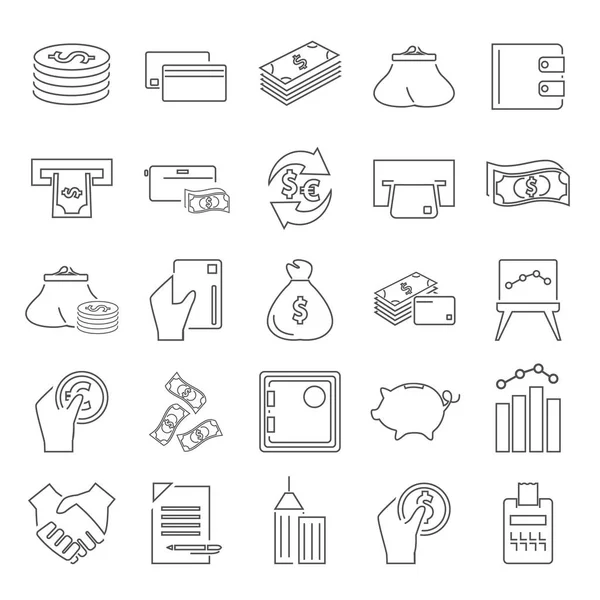Conjunto de iconos de línea de dinero y finanzas para diseño web y móvil — Vector de stock