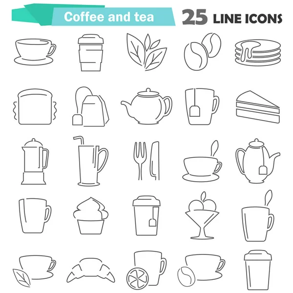 Web ve mobil tasarım için kahve ve çay yapma satır Icons set — Stok Vektör