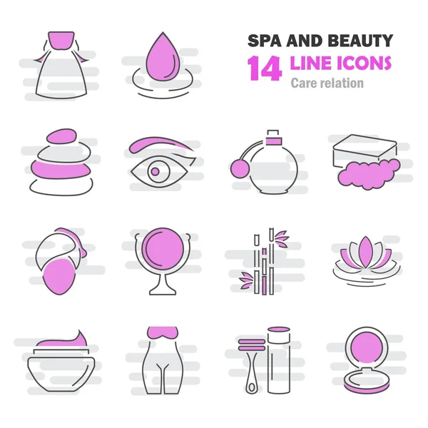 Ícones de linha Spa e Cosméticos para web e design móvel — Vetor de Stock