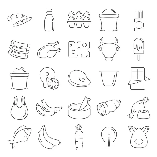 Food market products line icons set — Stock Vector