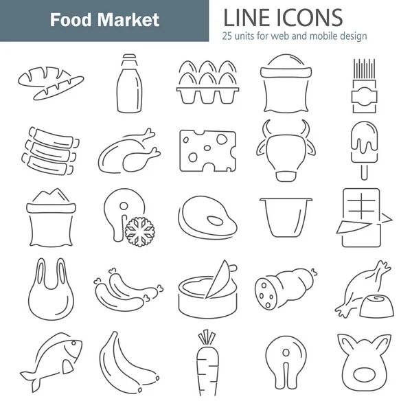 Набір значків ліній продуктів харчування на ринку — стоковий вектор
