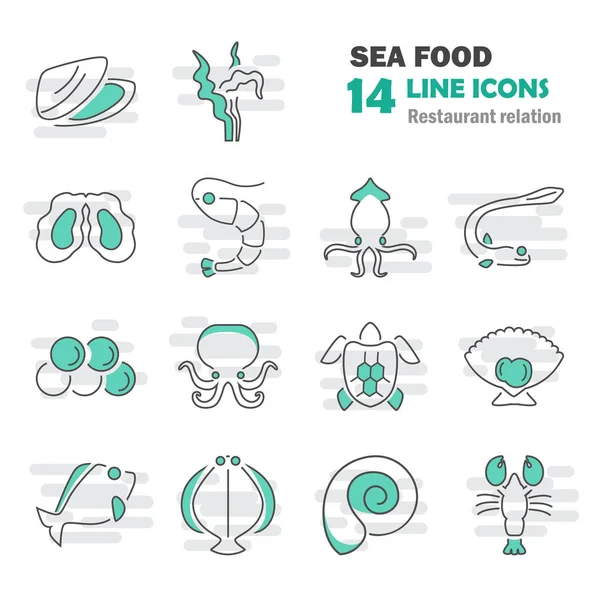 웹 및 모바일 디자인을 위한 바다 식품 라인 아이콘 설정 — 스톡 벡터