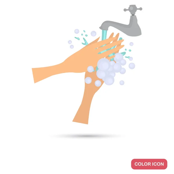 Hands in soapy foam are washed with water color flat icon for web and mobile design — Stock Vector