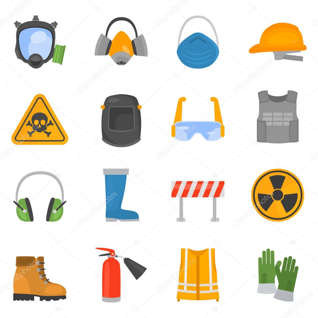 Safety work color flat icons set for web and mobile design