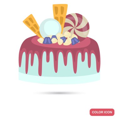 Tatlılar ve koyu kırmızı buzlanma renk düz simgesi kek dekore edilmiş