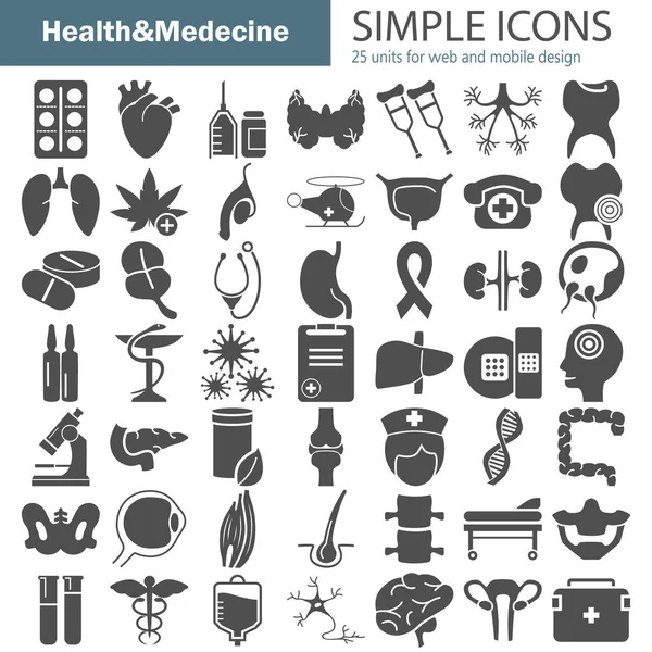 Velké lékařství a anatomie jednoduché ikony pro web a mobilní design — Stockový vektor