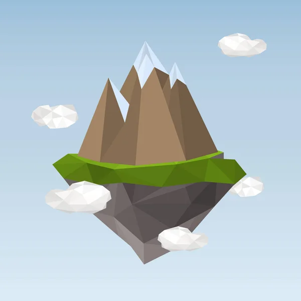 Yüzen ada çokgen stilini renk resimde Dağları ile — Stok Vektör