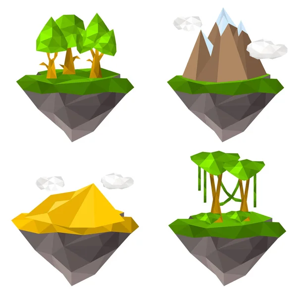 Islas en alza con elementos de la naturaleza juego de ilustración a color — Vector de stock