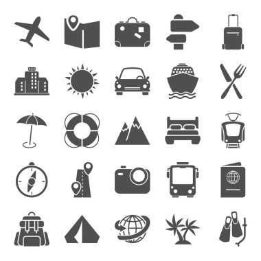 Web ve mobil tasarım için seyahat ve tatil basit Icons set